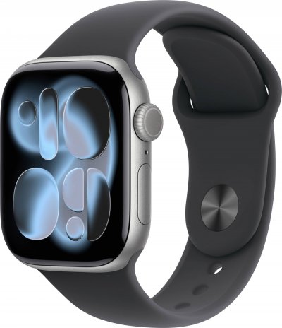 Watch Series 11 GPS + Cellular 42mm Boitier en Aluminium Gris Sid&eacute;ral avec Bracelet Sport Noir - S/M
