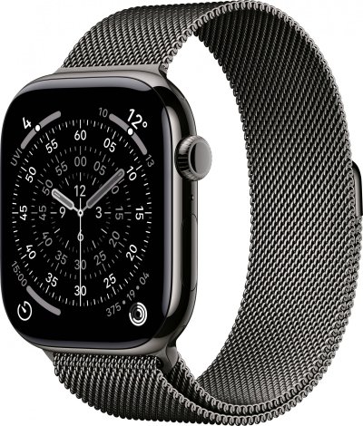 Watch Series 11 GPS + Cellular 46mm Boitier en Titane Ardoise avec Bracelet Milanais Noir - M/L