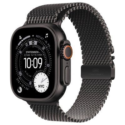 Watch Ultra 3 GPS + Cellular 49mm Boitier en Titane Noir avec Bracelet Milanais Titane Noir - Medium