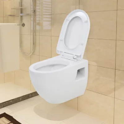VIDAXL WC mural en c&eacute;ramique avec abattant blanc Vida XL