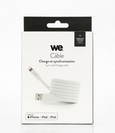 WE  - C&acirc;ble Lightning - Lightning m&acirc;le pour USB m&acirc;le - 1 m - blanc - plat