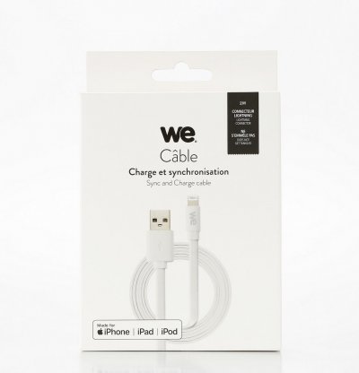 WE  C&acirc;ble USB/Lightning 2 m pour iPhone Blanc