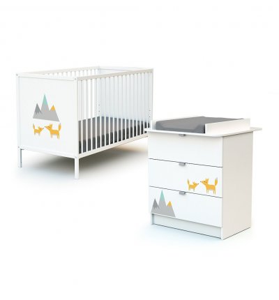 WEBABY  - Duo Lit B&eacute;b&eacute; et Commode Renard Blanc