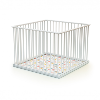 WEBABY  - Parc b&eacute;b&eacute; en bois  100 x 100 cm CUBO  Blanc -