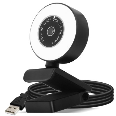 AVIZAR Webcam Ring Light USB 1080p Full HD Anneau Lumineux Microphone Antibruit Noir