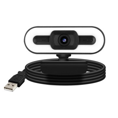 AVIZAR Webcam USB 1080P HD Grand Angle Eclairage LED Microphone Rotative Noir