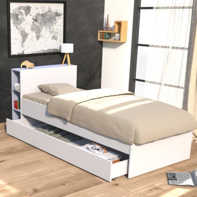 LE QUAI DES AFFAIRES Weber Industries Lit 90x190 inclus 1 tiroir et &eacute;tag&egrave;res Fara - Blanc