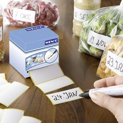 WENKO  Etiquettes autocollantes - avec distributeur, Papier, 7 x 7 x 7 cm, Blanc