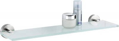 WENKO  Tablette en verre Bosio Mat acier inox, Acier inoxydable, 46.5 x 5.5 x 13.5 cm, Mat