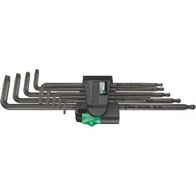 WERA  05024460001 967/9 TX XL 1 Jeu de cl&eacute;s m&acirc;les coud&eacute;es Torx, 9 Pi&egrave;ces, Noir