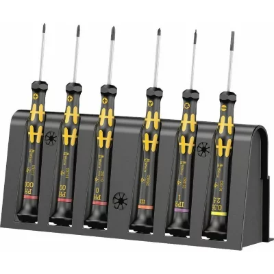 Wera 05030180001 1550/6 ESD6 Jeu de tournevis &eacute;lectronicien + Rack, 9 Pi&egrave;ces, Jaune