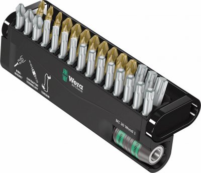 WERA  05057433001 Bit-Check 30 Wood 1, 30 pi&egrave;ces, Or/gris