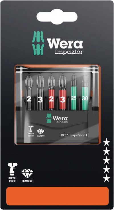 WERA  05073890001 Bit-Check 6 Impacter 1 SB, 6 pi&egrave;ces, Multicolore