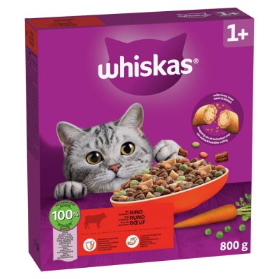 WHISKAS &reg; Carton Sec 1+ avec b&oelig;uf 5 x 800 g