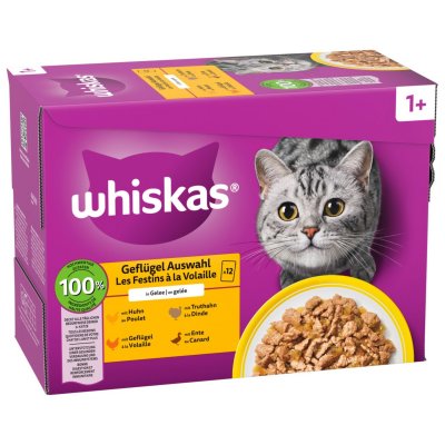 WHISKAS  Multipack 1+ s&eacute;lection de volaille en gel&eacute;e 12 x 85&nbsp;g