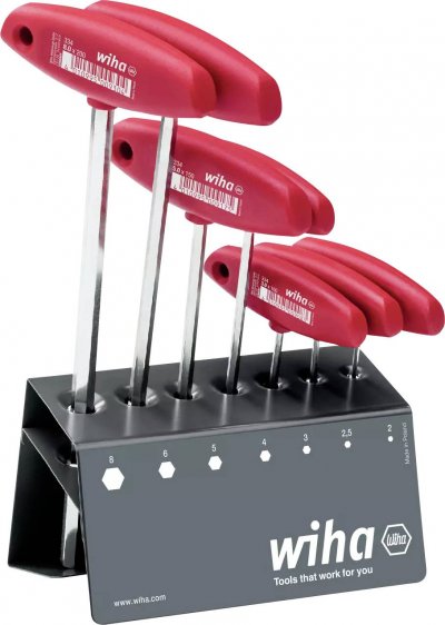 WIHA  334VB Jeu de cl&eacute;s m&acirc;les six pans avec manche en T 7 pi&egrave;ces