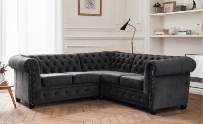 BEST MOBILIER William - canap&eacute; Chesterfield d'angle r&eacute;versible - 5 places - en velours