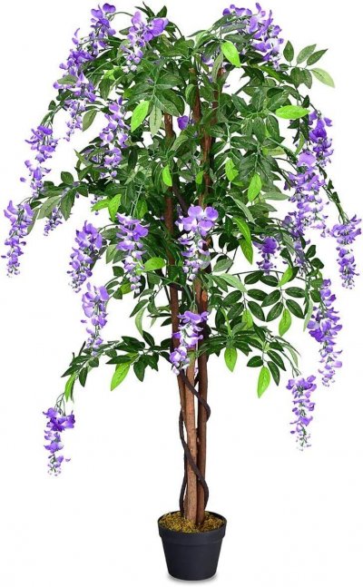 GIANTEX WISTERIA Plante Artificielle avec Fausses Fleurs Violettes - Avec Pot - 150 cm
