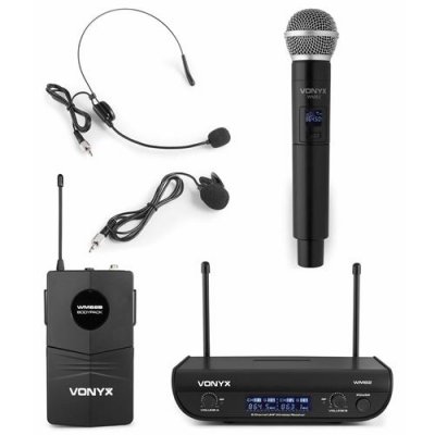 VONYX WM82C Digital Set microphone sans fil UHF 2 canaux - Port&eacute;e 50m - Coffret de transport inclus
