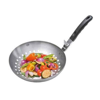  Wok de l&eacute;gumes avec poign&eacute;e d&eacute;tachable en acier inoxydable argent