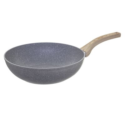 SECRET DE GOURMET Wok en aluminium - D. 28 cm - Effet pierre grise 