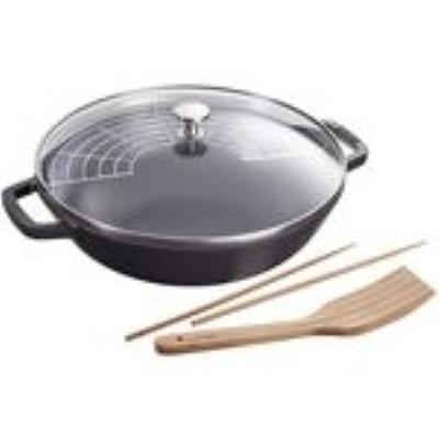 STAUB Wok en fonte et couvercle en verre 30 cm