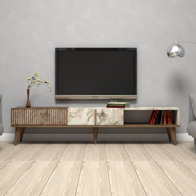 COTECOSY Wooden Art Meuble TV Milan noyer/blanc - 180x40x35 cm T.U