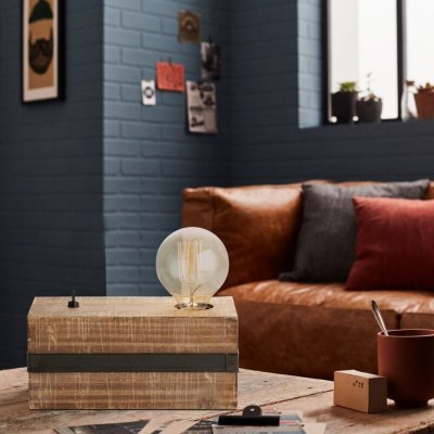 BRILLIANT WOODHILL-Lampe &agrave; poser M&eacute;tal et bois avec interrupteur L22cm
