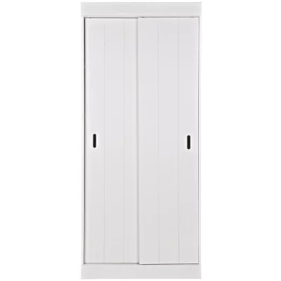 Woood Row - Amoire en pin massif &agrave; porte coulissante - Couleur - Blanc