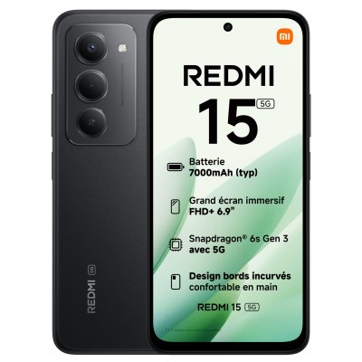 XIAOMI  Redmi 15 5G Smartphone 8 Go 256 Go 6,9"" FHD+ 144 Hz 7000 mAh Double SIM NFC Noir minuit