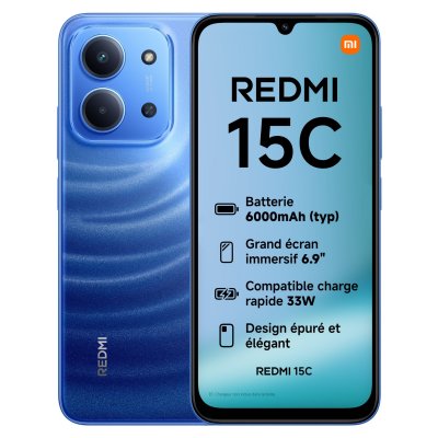 XIAOMI  Redmi 15C Smartphone 4 Go 256 Go 6,9 pouces 120 Hz Batterie 6000 mAh Charge rapide 33 W Bleu
