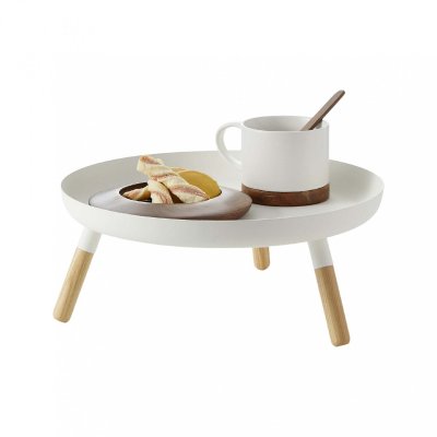 YAMAZAKI  Plain Table &agrave; Plateau, Acier alli&eacute; Bois, Blanc, Taille Unique