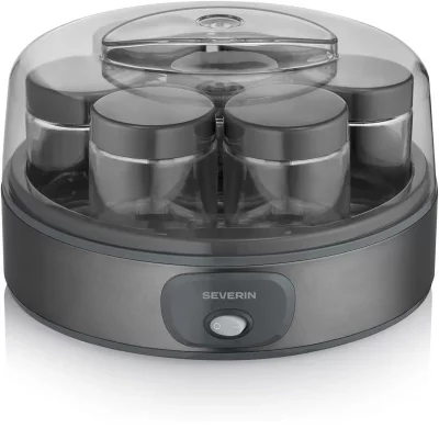 SEVERIN Yaourti&egrave;re JG3510 7 pots verre 150 ml fermentation 5-9 h inox fonc&eacute;