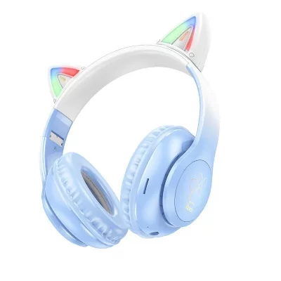 YONIS  Casque Bluetooth oreilles de chat - Bleu