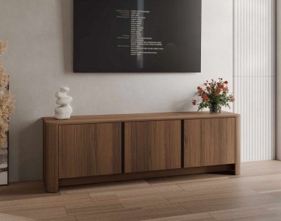 BEST MOBILIER Youri - Meuble Tv 168 Cm Effet Noyer - 3 Portes - Effet Noyer