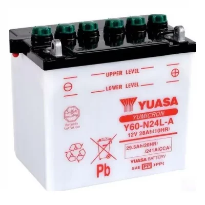 YUASA  - Batterie Moto 12V Avec Entretien Sans Pack Acide Y60-N24L-A