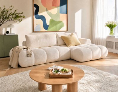 BEST MOBILIER Yulin - Canap&eacute; d'angle ouvert droit 4 places convertible avec coffre en tissu bouclette