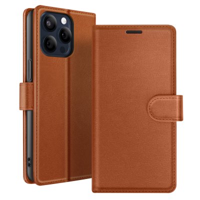 ZANAE Zana&eacute; &Eacute;tui Portefeuille pour iPhone 15 Pro Fonction Support et Languette Magn&eacute;tique Marron