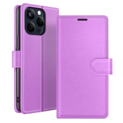 ZANAE Zana&eacute; &Eacute;tui Portefeuille pour iPhone 15 Pro Fonction Support et Languette Magn&eacute;tique Violet