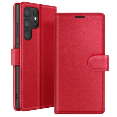 ZANAE Zana&eacute; &Eacute;tui Portefeuille pour Samsung Galaxy S22 Ultra Support et Languette Rouge