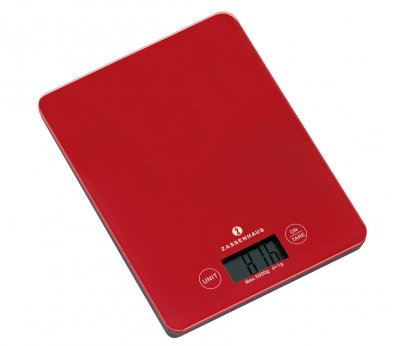 ZASSENHAUS  73218 Balance de Cuisine, Verre, Rouge, 9 x 12 x 16 cm