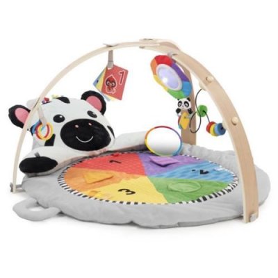 BABY EINSTEIN Zen s Activity Milestones tapis d &eacute;veil avec barre en bois jouets multisens