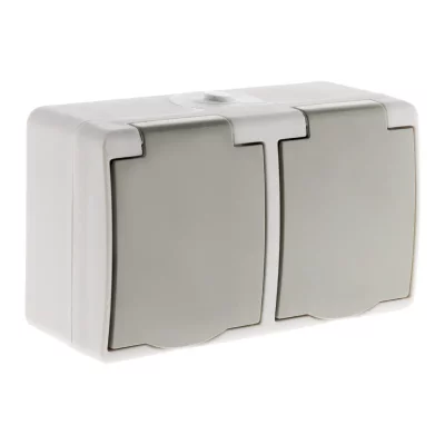 ZENITECH -Double prise 2P+T horizontale Mini IP54 Gris clair