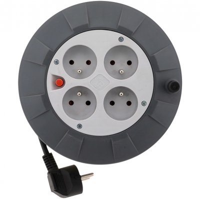ZENITECH  - Enrouleur H05VV-F 4 prises 3G1mm&sup2; 5m + coupe-circuit - gris