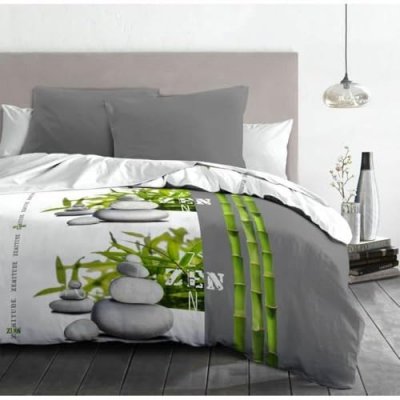 HOME LINGE PASSION Zenitude Parure de couette Microfibre - Gris - 220x240 cm - Gris