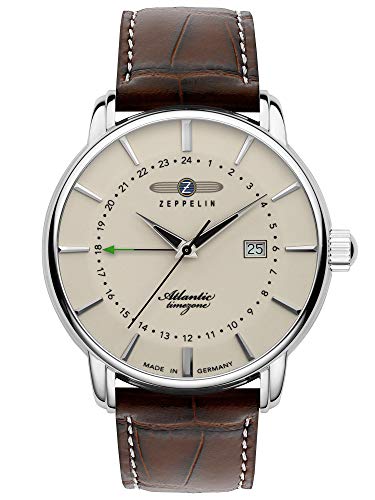 ZEPPELIN  Atlantic Beige Dial Bracelet en cuir Quartz 8442-5 84425 Montre Homme