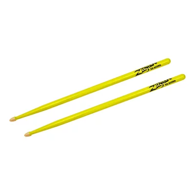 ZILDJIAN ACCESSORIES Zildjian 5A Hickory Drumsticks - Wood Acorn Tip - Neon Yellow