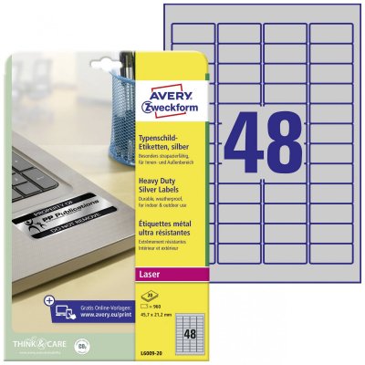 AVERY Zweckform - &eacute;tiquettes-sp&eacute;cifications,45,7x21,2mm,argent, ultra resistante, sur 20F A4