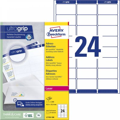 AVERY Zweckform l7159-100 etiquettes adresse pour enveloppes c6 63,5 x 33,9 mm 100 feuilles